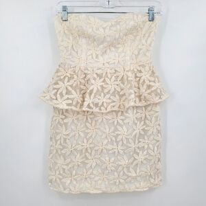 Urban Outfitters Pins and Needles White Floral Embroidered Strapless Dress